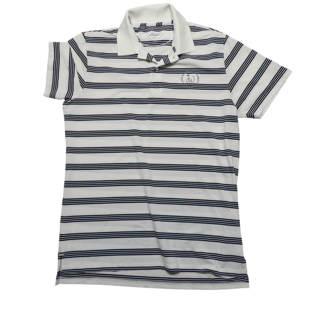 Maide Polo Shirt Mens Large White Navy Stripe Slim Fit Golf Stretch Bonobos